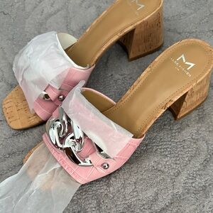 Marc Fisher Pink Block Heels with Silver Chain